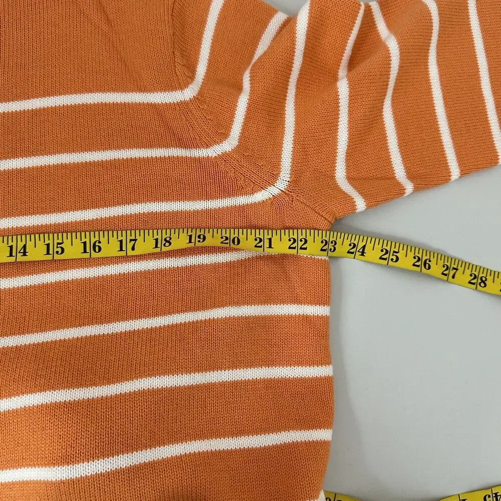 J Jill Sweater Womens XL Orange Striped Knit Boxy‎ Ties Casual Lagenlook Stretch